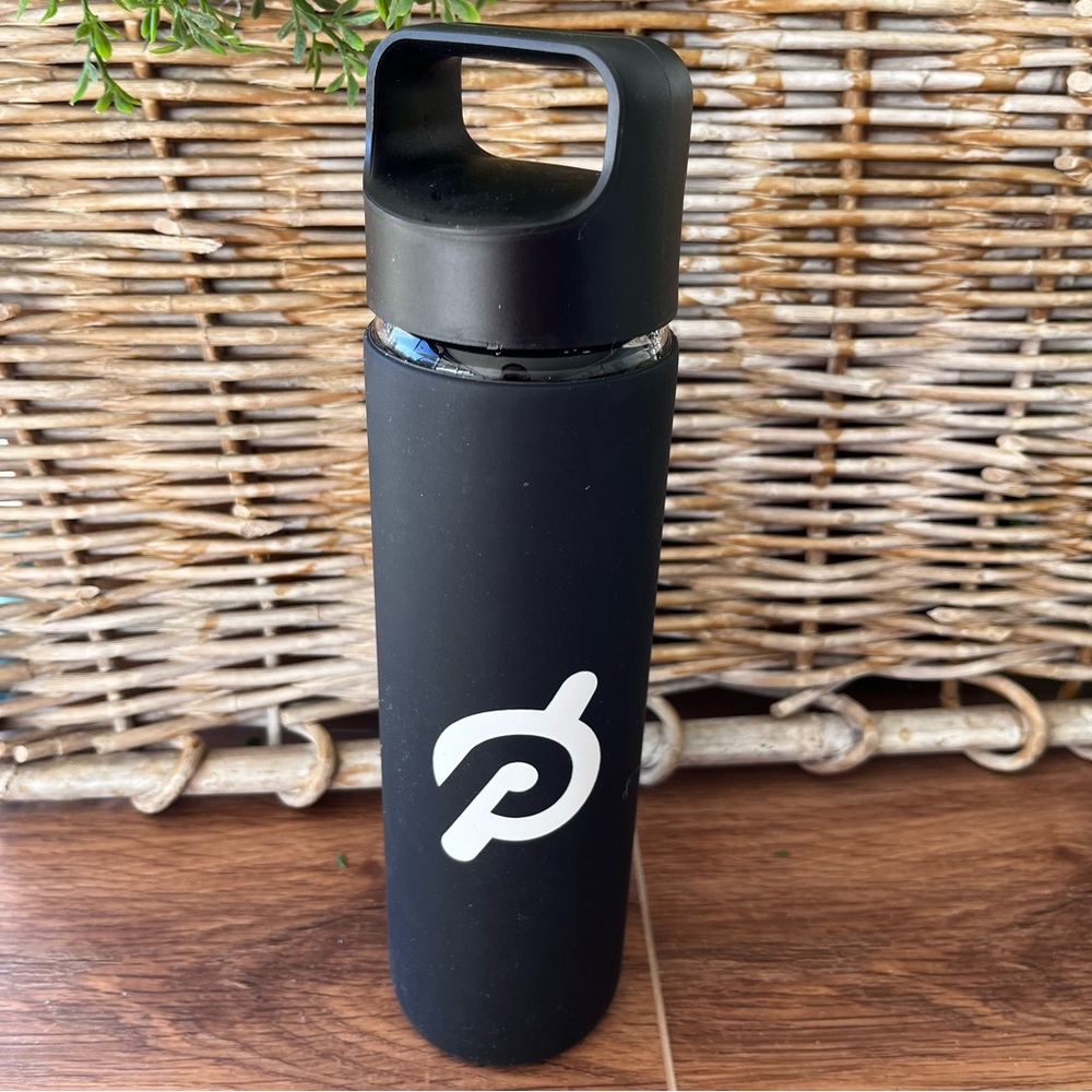 Black Peloton glass water thermos bottle